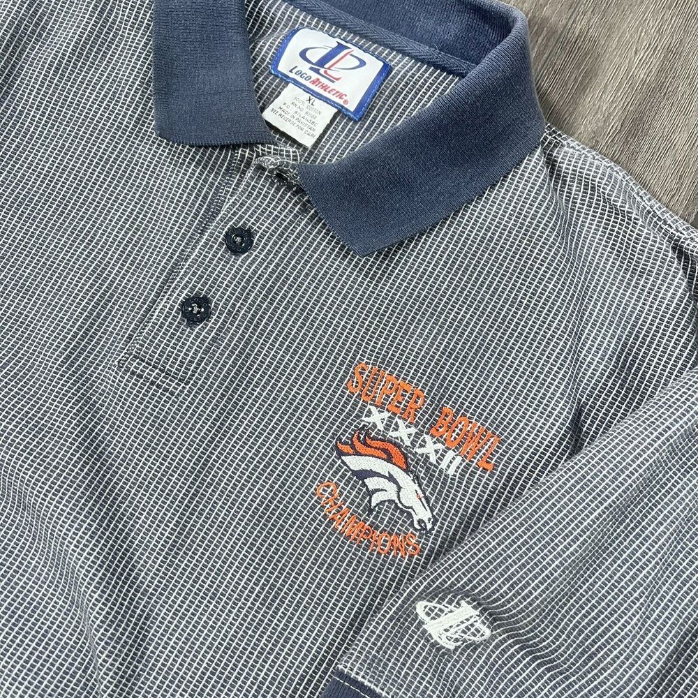 Denver Broncos Polo Shirt Mens XL Blue  Super Bowl‎ XXXII Logo Athletic VTG 1998